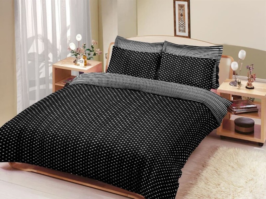 Σετ Σεντόνια Μονά Μαύρο Πουά-Ριγέ Γαρύφαλλο | Γαρύφαλλο - Λευκά Είδη